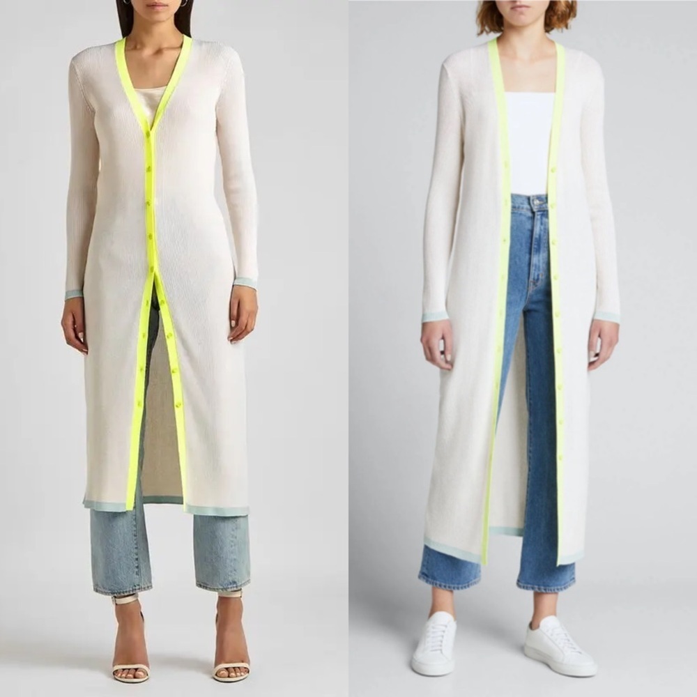 ALICE OLIVIA Rib Knit Button Front Y2K Slim Cardigan Duster Sweater Dress Small - Picture 5 of 12